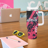 Custom Extreme Motocross Pink Tumbler With Handle with Bold Tire Track Graphics - Wonder Print Shop