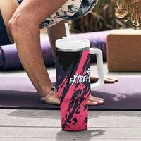 Custom Extreme Motocross Pink Tumbler With Handle with Bold Tire Track Graphics - Wonder Print Shop