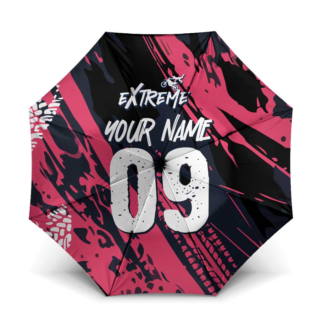 Custom Extreme Motocross Pink Umbrella with Bold Tire Track Graphics - Wonder Print Shop