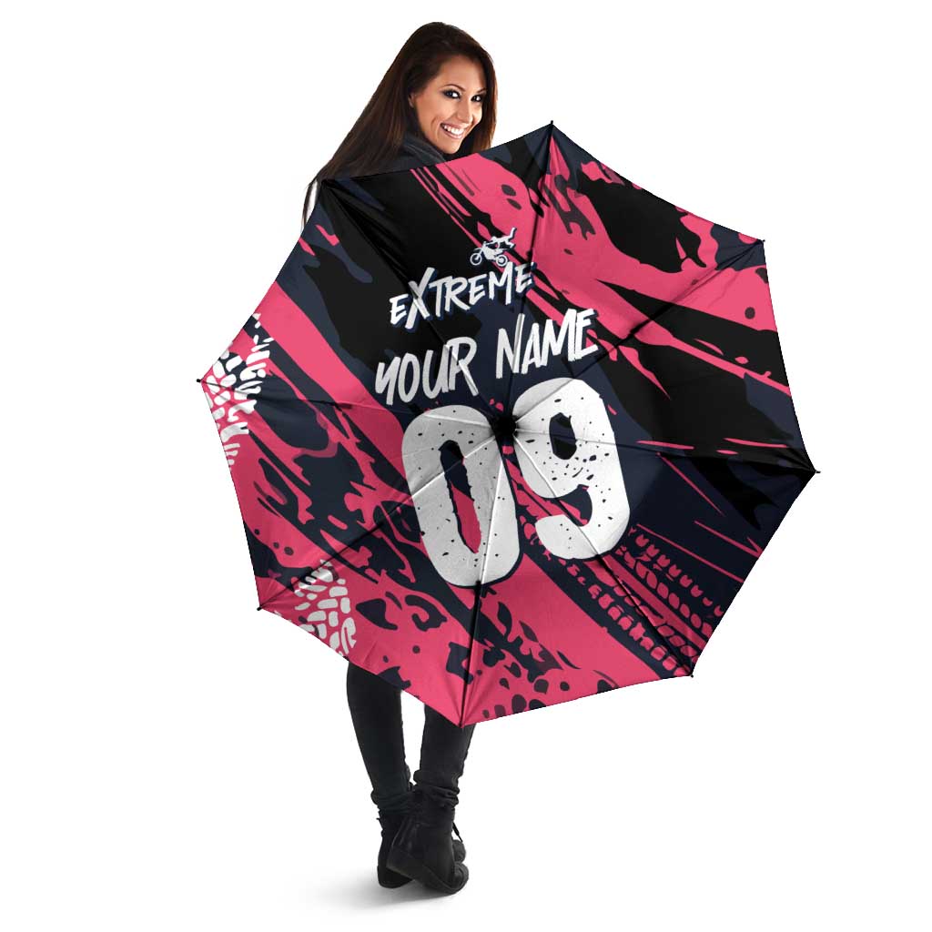 Custom Extreme Motocross Pink Umbrella with Bold Tire Track Graphics - Wonder Print Shop