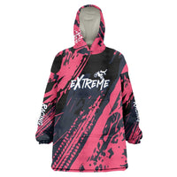 Custom Extreme Motocross Pink Wearable Blanket Hoodie with Bold Tire Track Graphics - Wonder Print Shop