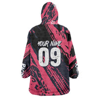 Custom Extreme Motocross Pink Wearable Blanket Hoodie with Bold Tire Track Graphics - Wonder Print Shop