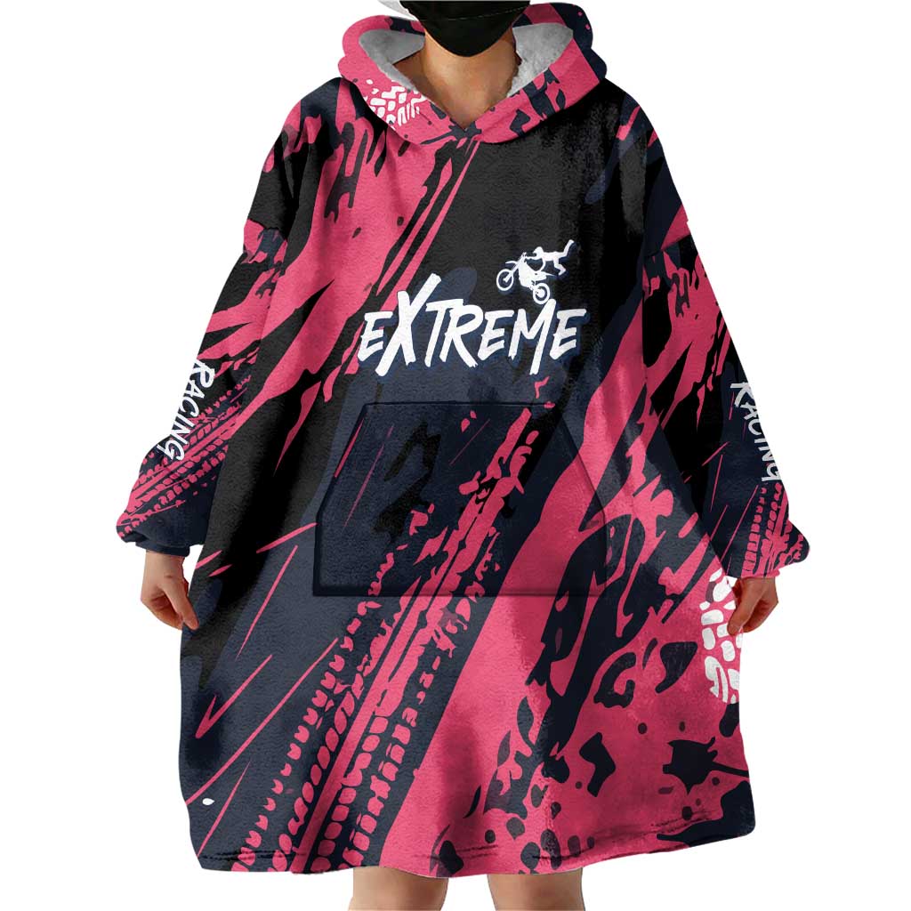 Custom Extreme Motocross Pink Wearable Blanket Hoodie with Bold Tire Track Graphics - Wonder Print Shop