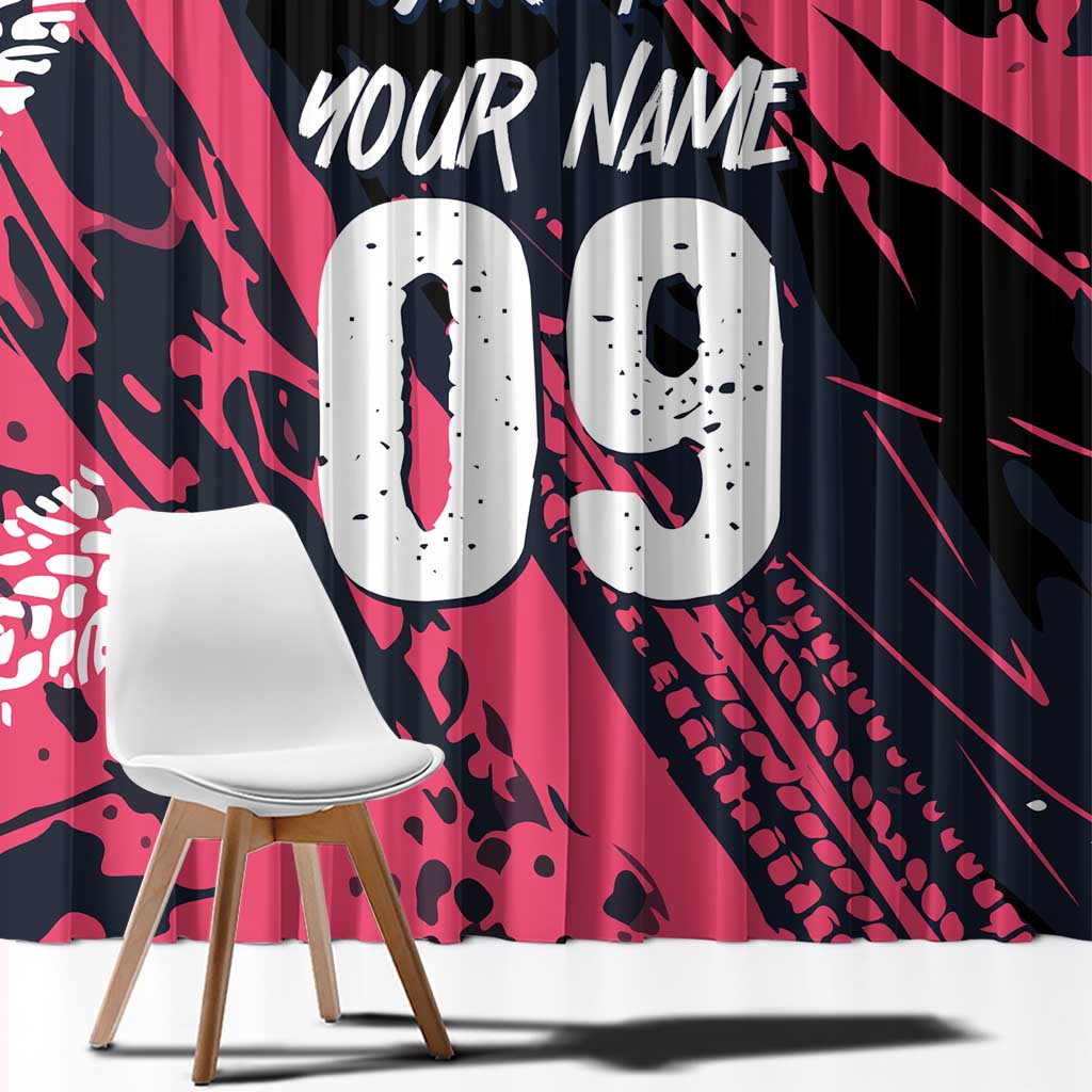 Custom Extreme Motocross Pink Window Curtain with Bold Tire Track Graphics - Wonder Print Shop