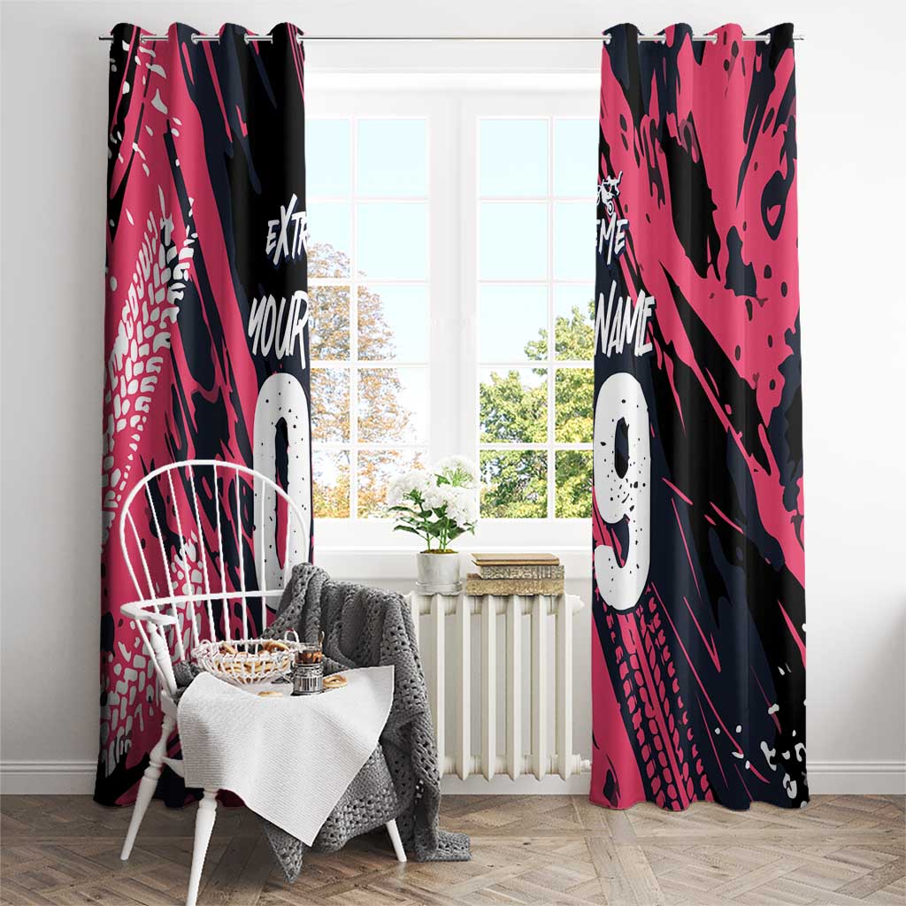 Custom Extreme Motocross Pink Window Curtain with Bold Tire Track Graphics - Wonder Print Shop