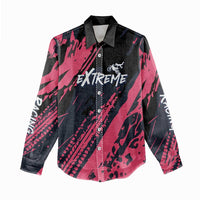 Custom Extreme Motocross Pink Women Casual Shirt with Bold Tire Track Graphics - Wonder Print Shop