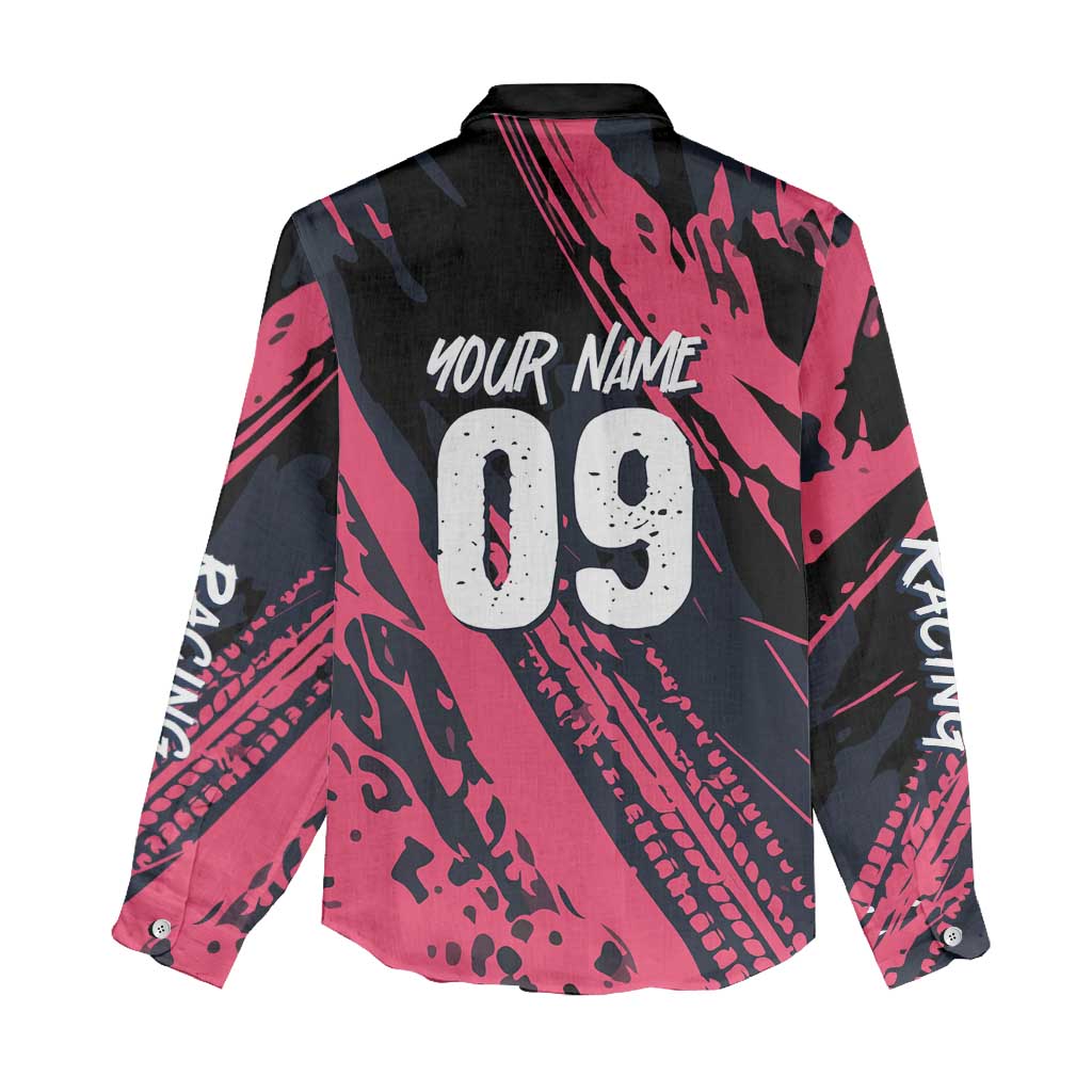 Custom Extreme Motocross Pink Women Casual Shirt with Bold Tire Track Graphics - Wonder Print Shop