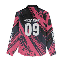 Custom Extreme Motocross Pink Women Casual Shirt with Bold Tire Track Graphics - Wonder Print Shop