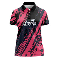 Custom Extreme Motocross Pink Women Polo Shirt with Bold Tire Track Graphics - Wonder Print Shop