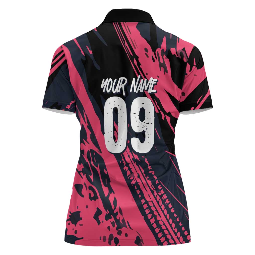 Custom Extreme Motocross Pink Women Polo Shirt with Bold Tire Track Graphics - Wonder Print Shop