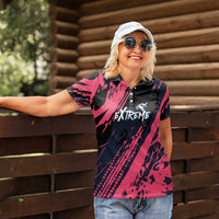 Custom Extreme Motocross Pink Women Polo Shirt with Bold Tire Track Graphics - Wonder Print Shop