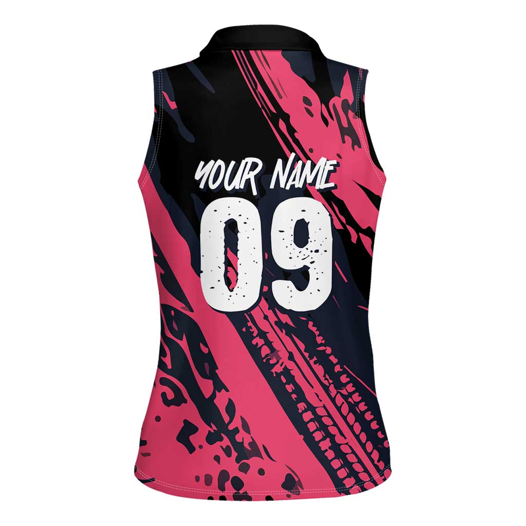 Custom Extreme Motocross Pink Women Sleeveless Polo Shirt with Bold Tire Track Graphics - Wonder Print Shop