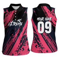Custom Extreme Motocross Pink Women Sleeveless Polo Shirt with Bold Tire Track Graphics - Wonder Print Shop