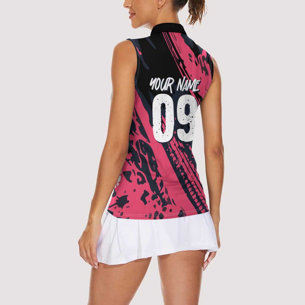 Custom Extreme Motocross Pink Women Sleeveless Polo Shirt with Bold Tire Track Graphics - Wonder Print Shop