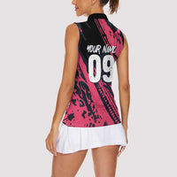 Custom Extreme Motocross Pink Women Sleeveless Polo Shirt with Bold Tire Track Graphics - Wonder Print Shop