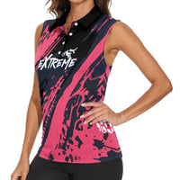 Custom Extreme Motocross Pink Women Sleeveless Polo Shirt with Bold Tire Track Graphics - Wonder Print Shop