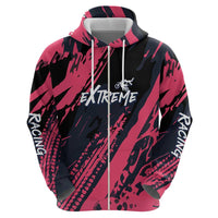 Custom Extreme Motocross Pink Zip Hoodie with Bold Tire Track Graphics - Wonder Print Shop