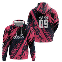Custom Extreme Motocross Pink Zip Hoodie with Bold Tire Track Graphics - Wonder Print Shop