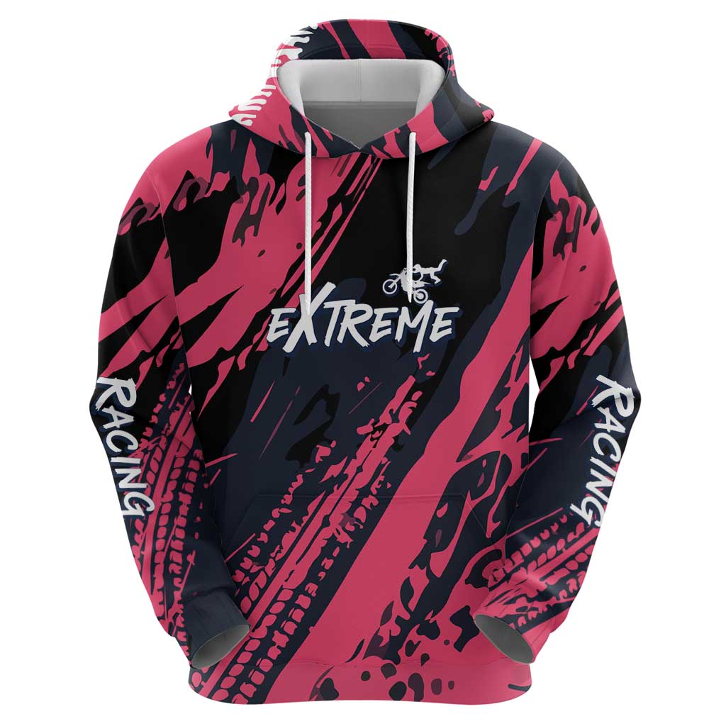 Custom Extreme Motocross Pink Zip Hoodie with Bold Tire Track Graphics - Wonder Print Shop