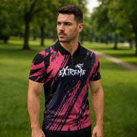 Custom Extreme Motocross Pink Zipper Polo Shirt with Bold Tire Track Graphics - Wonder Print Shop