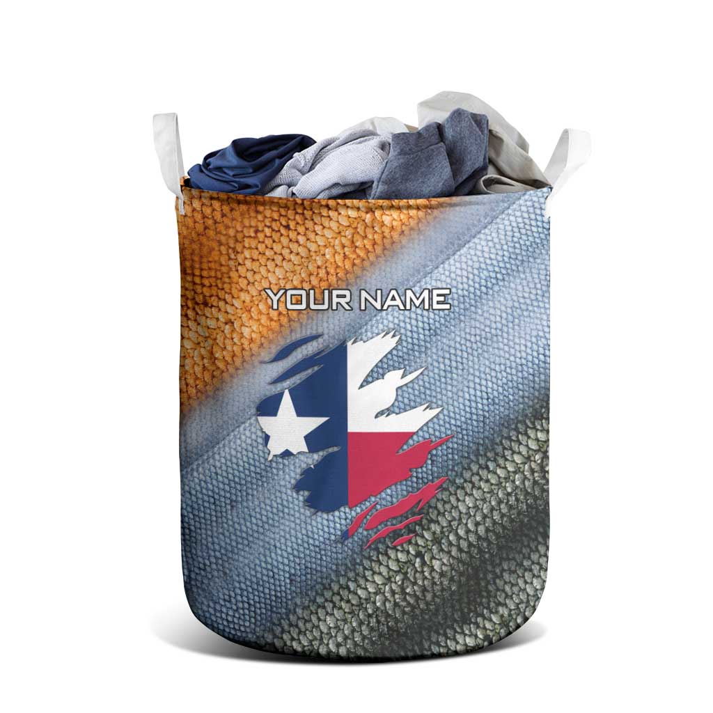Custom Texas Flag Laundry Basket with Ripped Effect and Fish Scale Pattern - Wonder Print Shop
