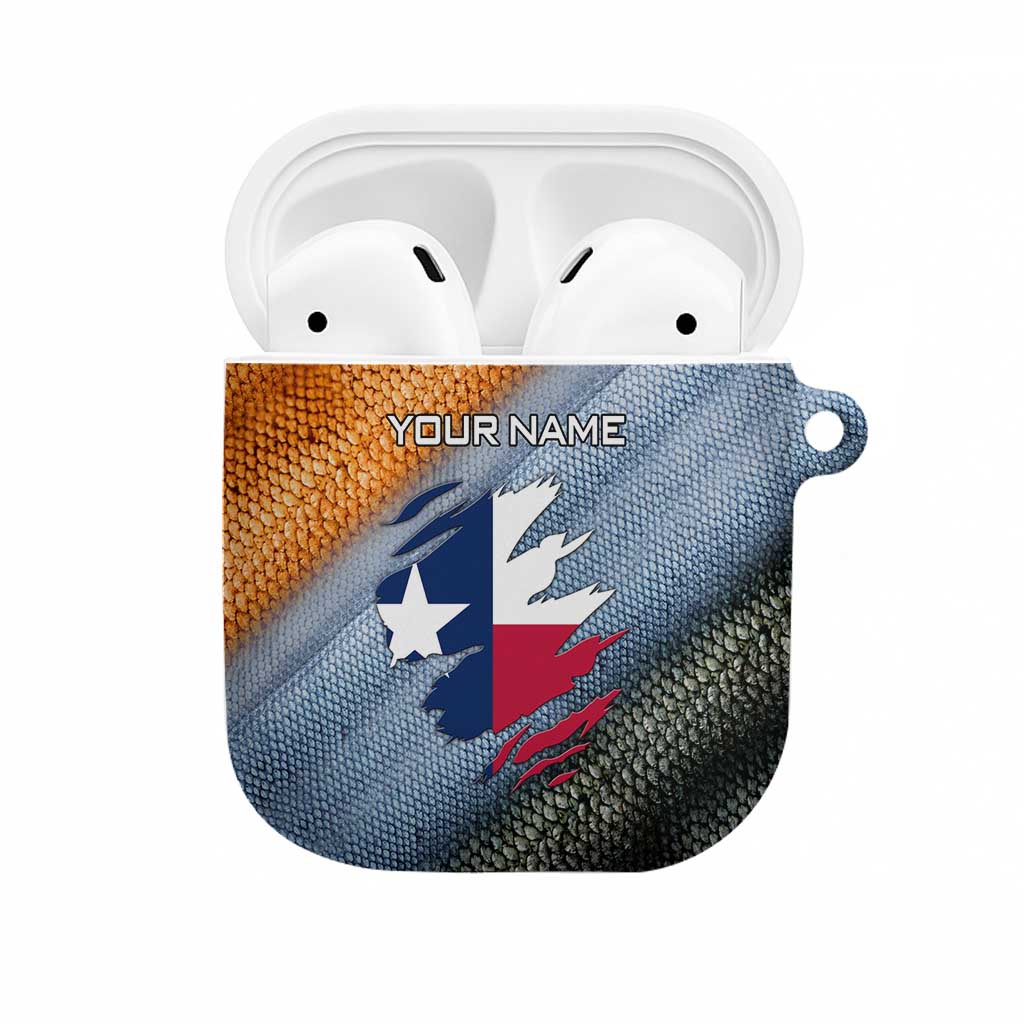 Custom Texas Flag AirPods Case with Ripped Effect and Fish Scale Pattern - Wonder Print Shop