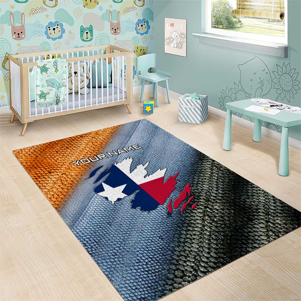 Custom Texas Flag Area Rug with Ripped Effect and Fish Scale Pattern - Wonder Print Shop