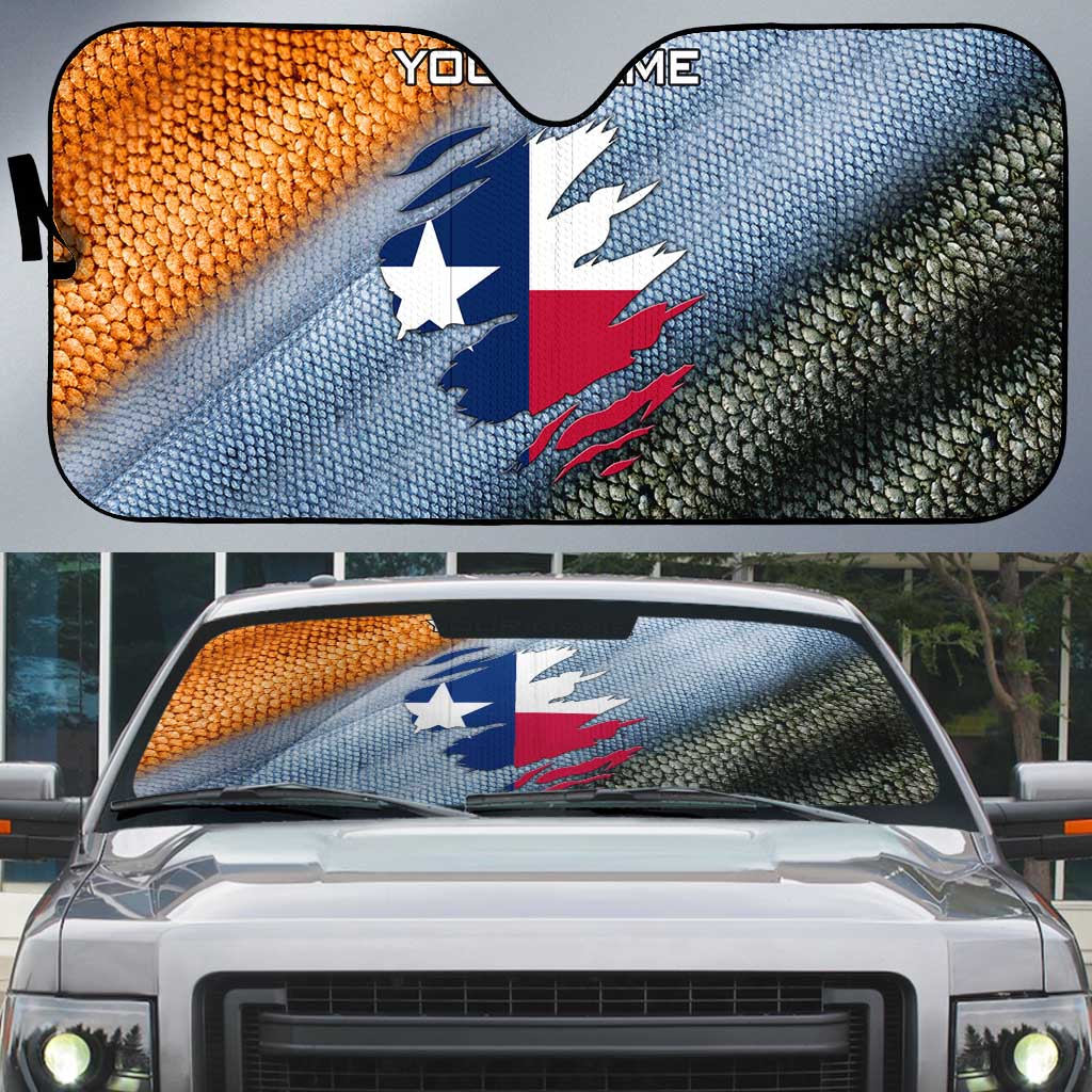 Custom Texas Flag Auto Sun Shade with Ripped Effect and Fish Scale Pattern - Wonder Print Shop
