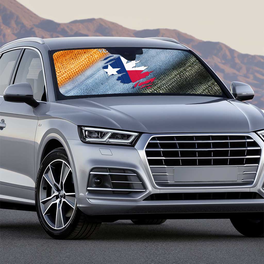 Custom Texas Flag Auto Sun Shade with Ripped Effect and Fish Scale Pattern - Wonder Print Shop