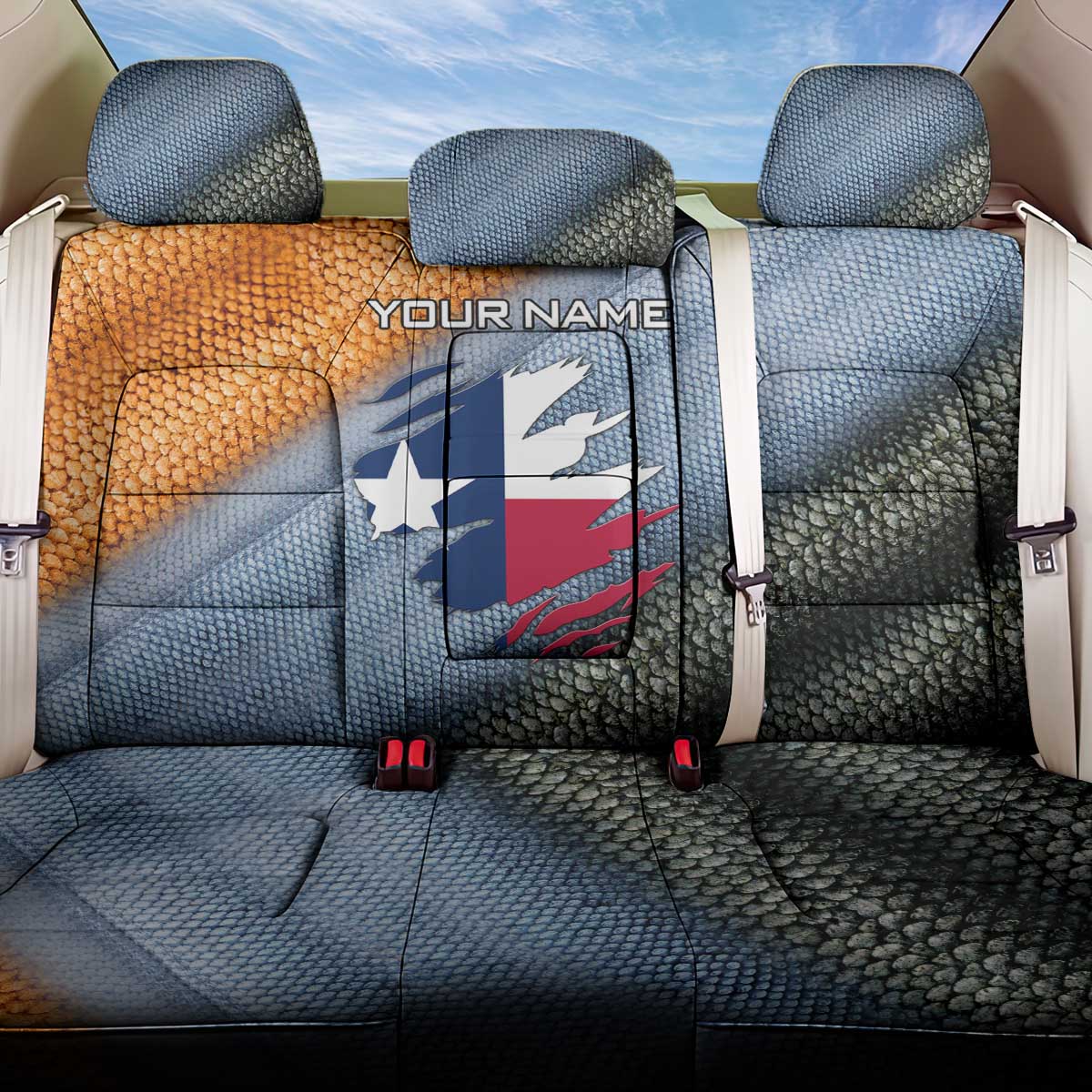 Custom Texas Flag Back Car Seat Cover with Ripped Effect and Fish Scale Pattern - Wonder Print Shop