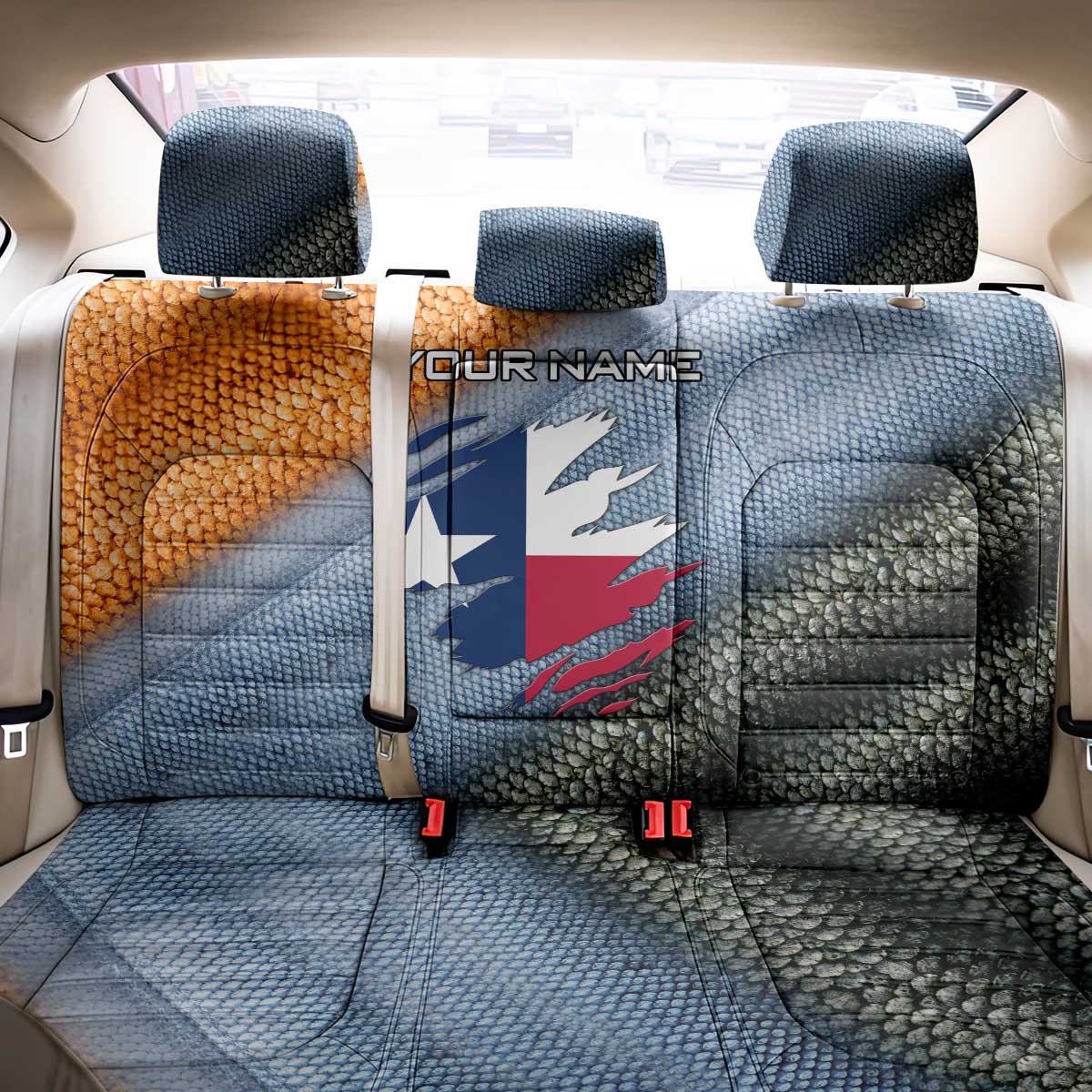 Custom Texas Flag Back Car Seat Cover with Ripped Effect and Fish Scale Pattern - Wonder Print Shop
