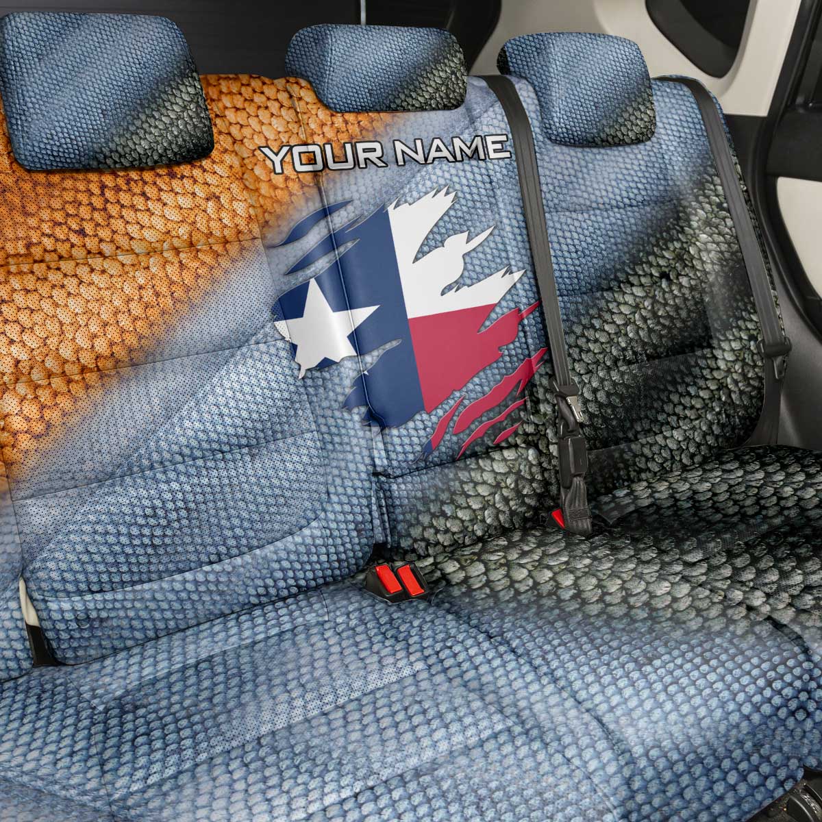 Custom Texas Flag Back Car Seat Cover with Ripped Effect and Fish Scale Pattern - Wonder Print Shop