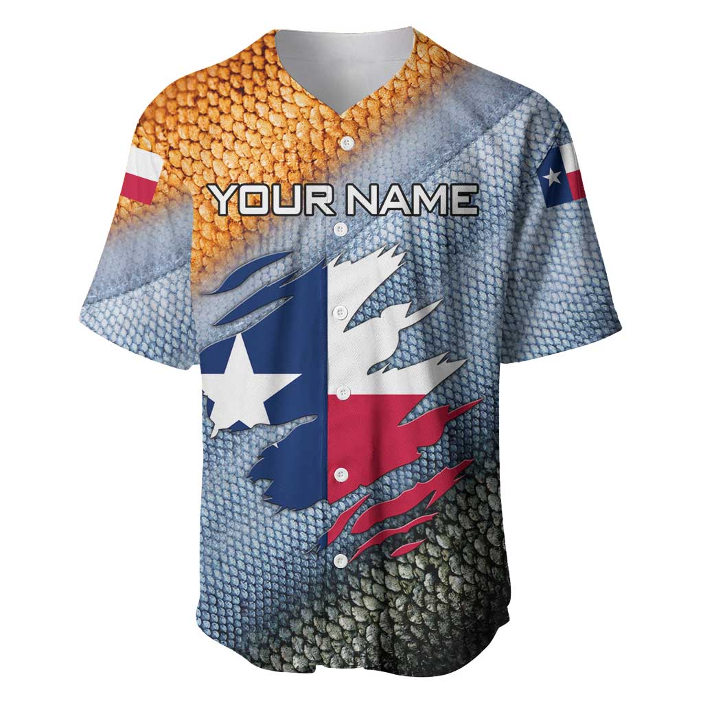 Custom Texas Flag Baseball Jersey with Ripped Effect and Fish Scale Pattern - Wonder Print Shop