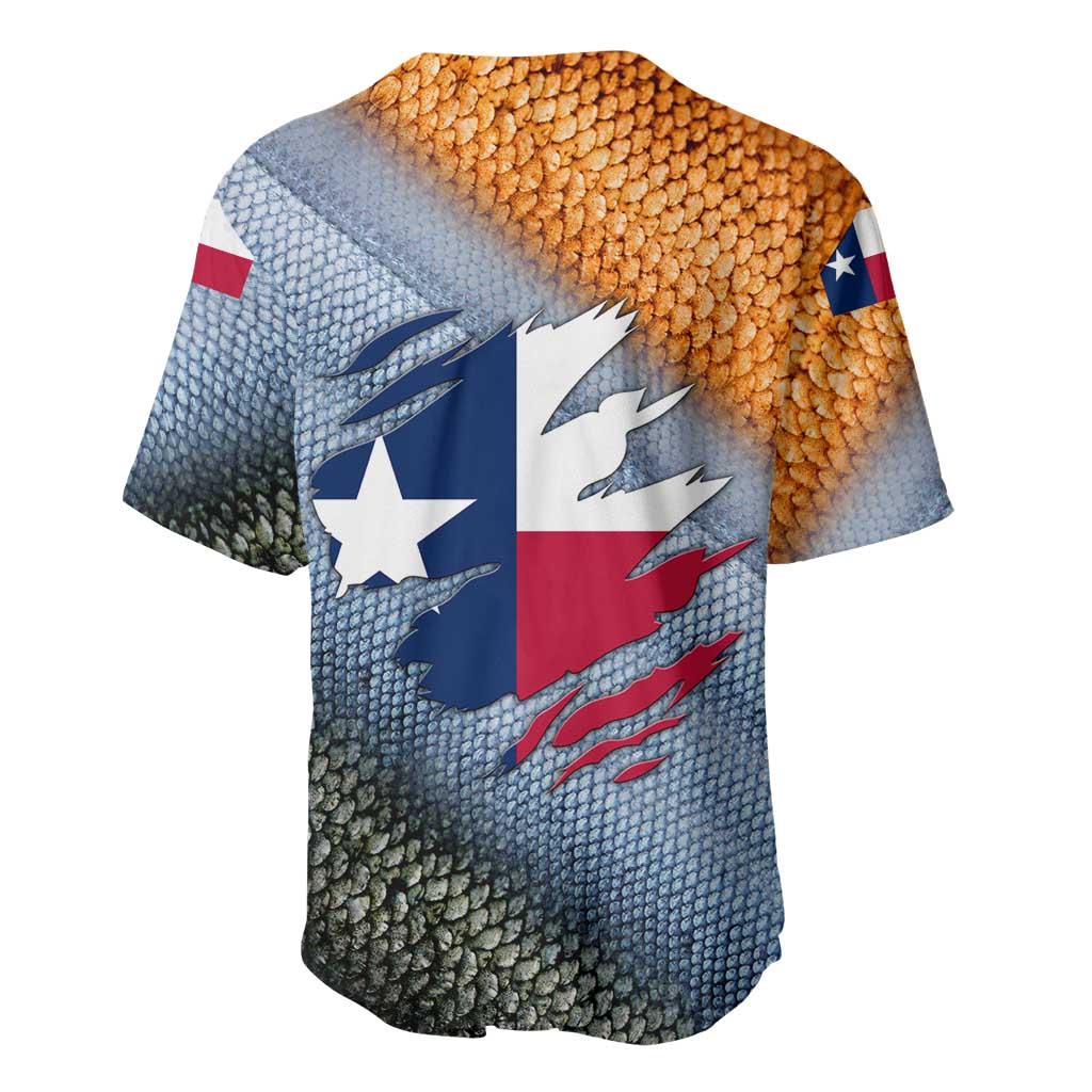 Custom Texas Flag Baseball Jersey with Ripped Effect and Fish Scale Pattern - Wonder Print Shop