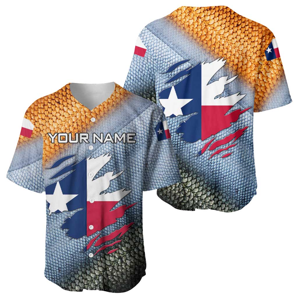 Custom Texas Flag Baseball Jersey with Ripped Effect and Fish Scale Pattern - Wonder Print Shop