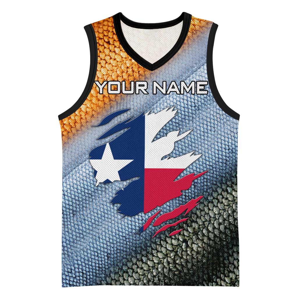 Custom Texas Flag Basketball Jersey with Ripped Effect and Fish Scale Pattern - Wonder Print Shop