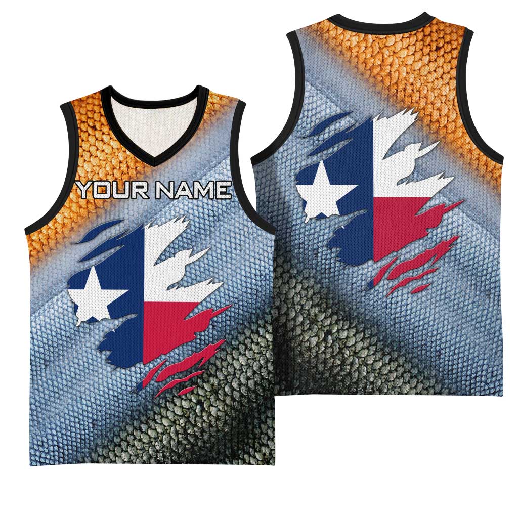 Custom Texas Flag Basketball Jersey with Ripped Effect and Fish Scale Pattern - Wonder Print Shop