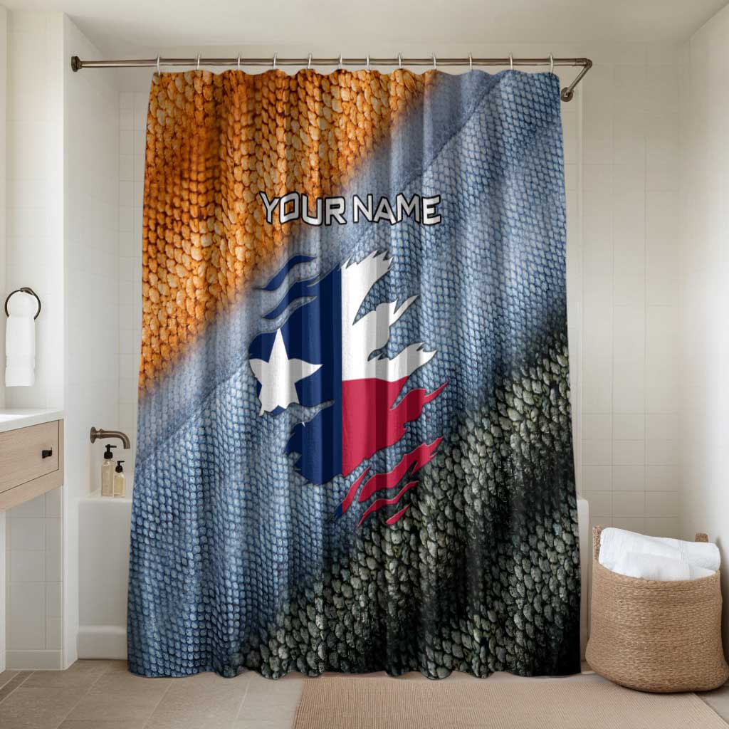 Custom Texas Flag Bathroom Set with Ripped Effect and Fish Scale Pattern - Wonder Print Shop