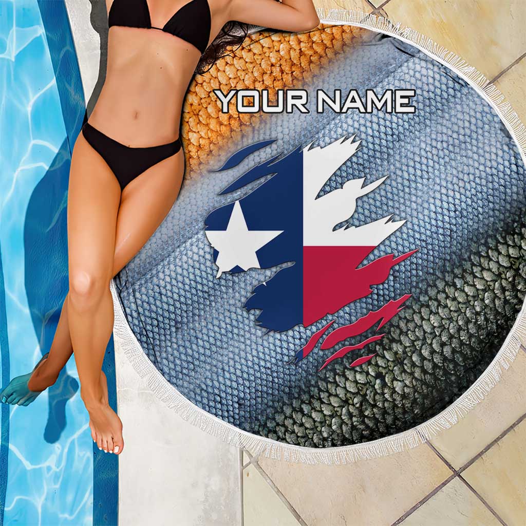 Custom Texas Flag Beach Blanket with Ripped Effect and Fish Scale Pattern - Wonder Print Shop