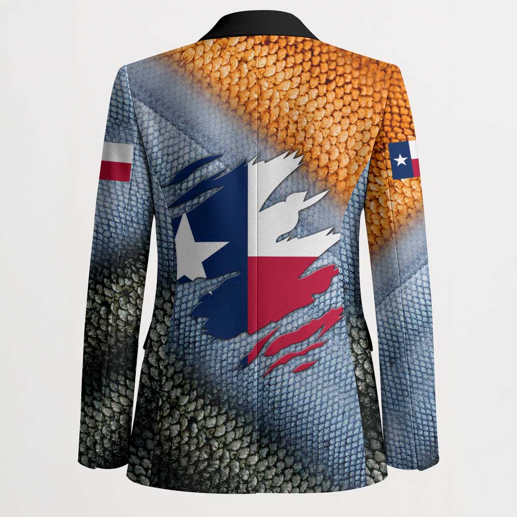 Custom Texas Flag Blazer with Ripped Effect and Fish Scale Pattern - Wonder Print Shop