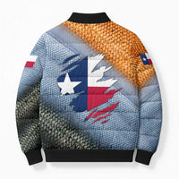Custom Texas Flag Bomber Puffer Jacket with Ripped Effect and Fish Scale Pattern - Wonder Print Shop