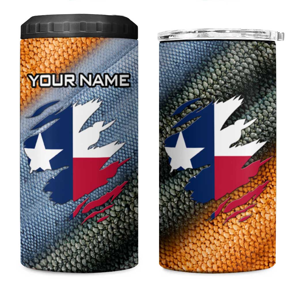 Custom Texas Flag 4 in 1 Can Cooler Tumbler with Ripped Effect and Fish Scale Pattern - Wonder Print Shop