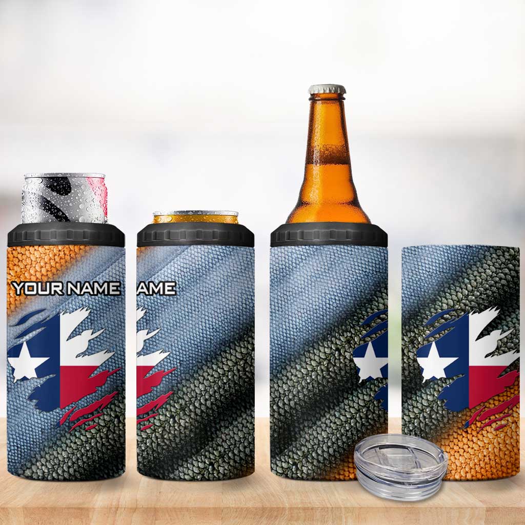 Custom Texas Flag 4 in 1 Can Cooler Tumbler with Ripped Effect and Fish Scale Pattern - Wonder Print Shop