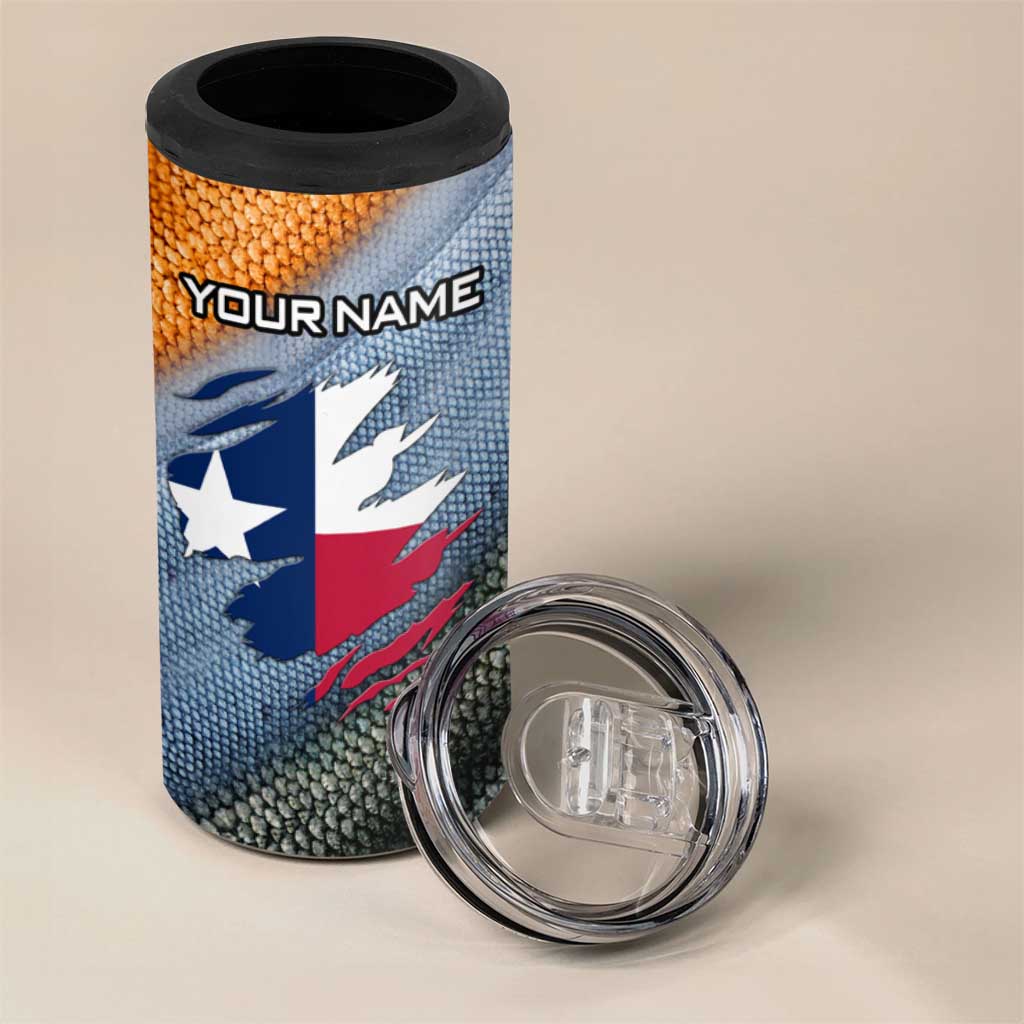 Custom Texas Flag 4 in 1 Can Cooler Tumbler with Ripped Effect and Fish Scale Pattern - Wonder Print Shop
