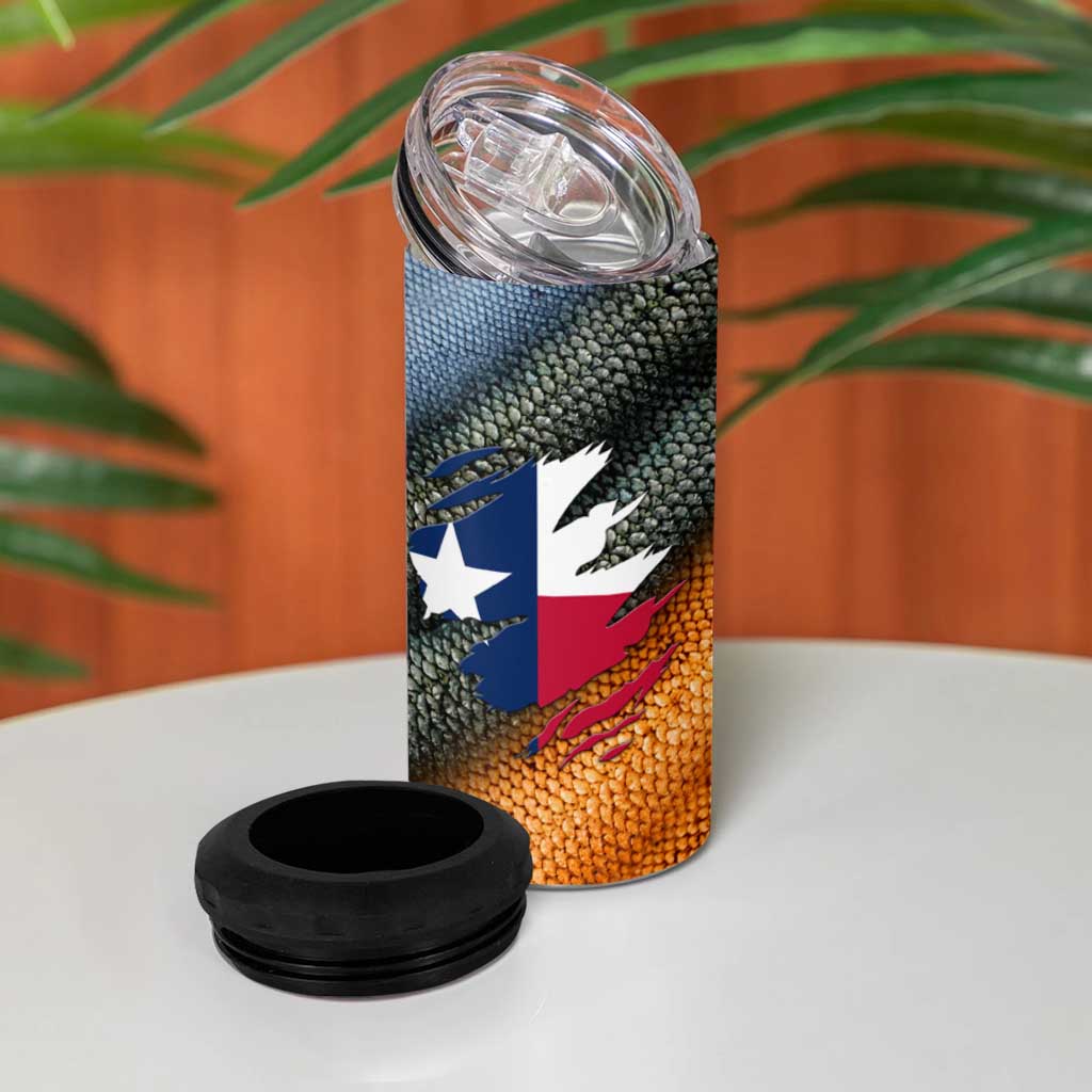 Custom Texas Flag 4 in 1 Can Cooler Tumbler with Ripped Effect and Fish Scale Pattern - Wonder Print Shop