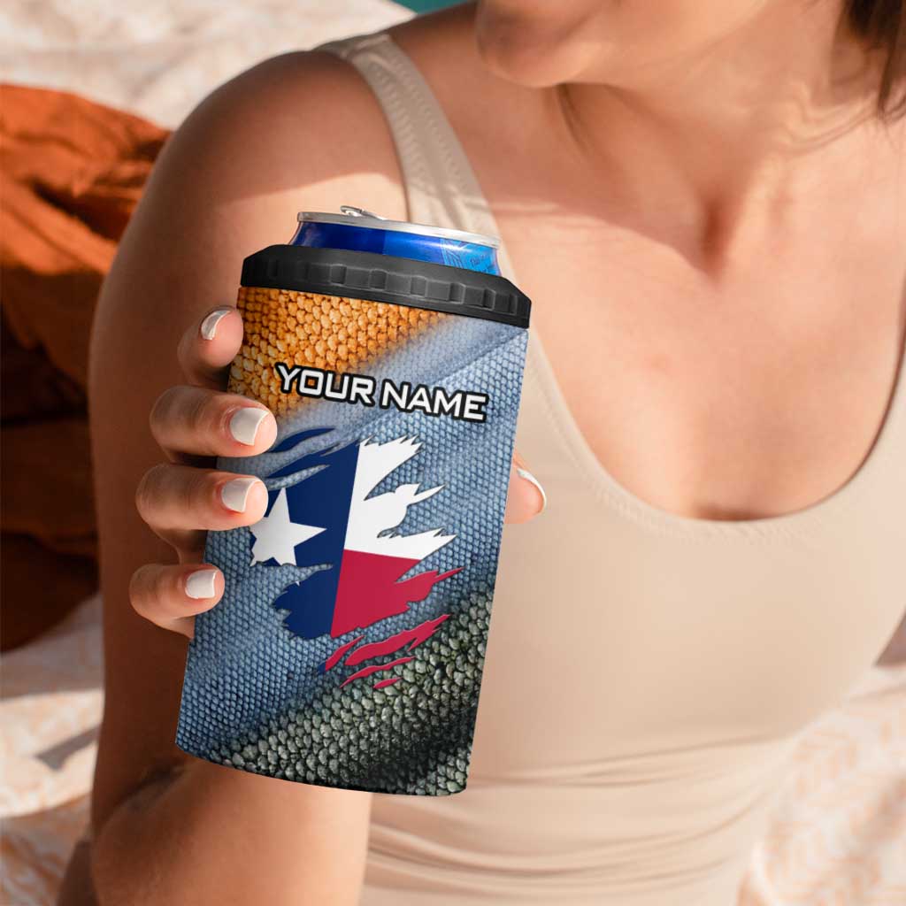 Custom Texas Flag 4 in 1 Can Cooler Tumbler with Ripped Effect and Fish Scale Pattern - Wonder Print Shop