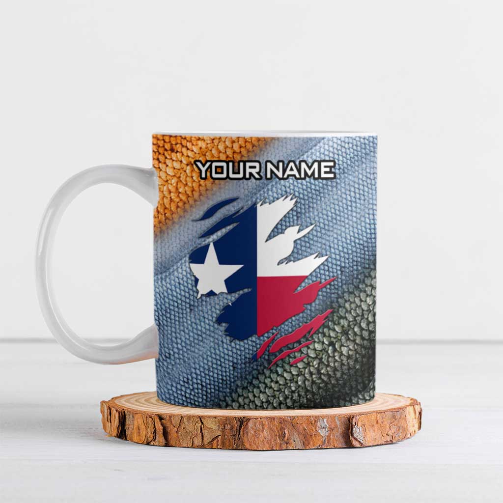 Custom Texas Flag Ceramic Mug with Ripped Effect and Fish Scale Pattern - Wonder Print Shop