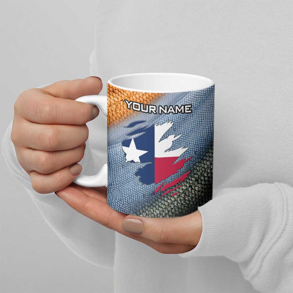 Custom Texas Flag Ceramic Mug with Ripped Effect and Fish Scale Pattern - Wonder Print Shop