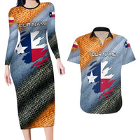 Custom Texas Flag Couples Matching Long Sleeve Bodycon Dress and Hawaiian Shirt with Ripped Effect and Fish Scale Pattern - Wonder Print Shop
