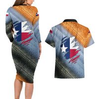 Custom Texas Flag Couples Matching Long Sleeve Bodycon Dress and Hawaiian Shirt with Ripped Effect and Fish Scale Pattern - Wonder Print Shop